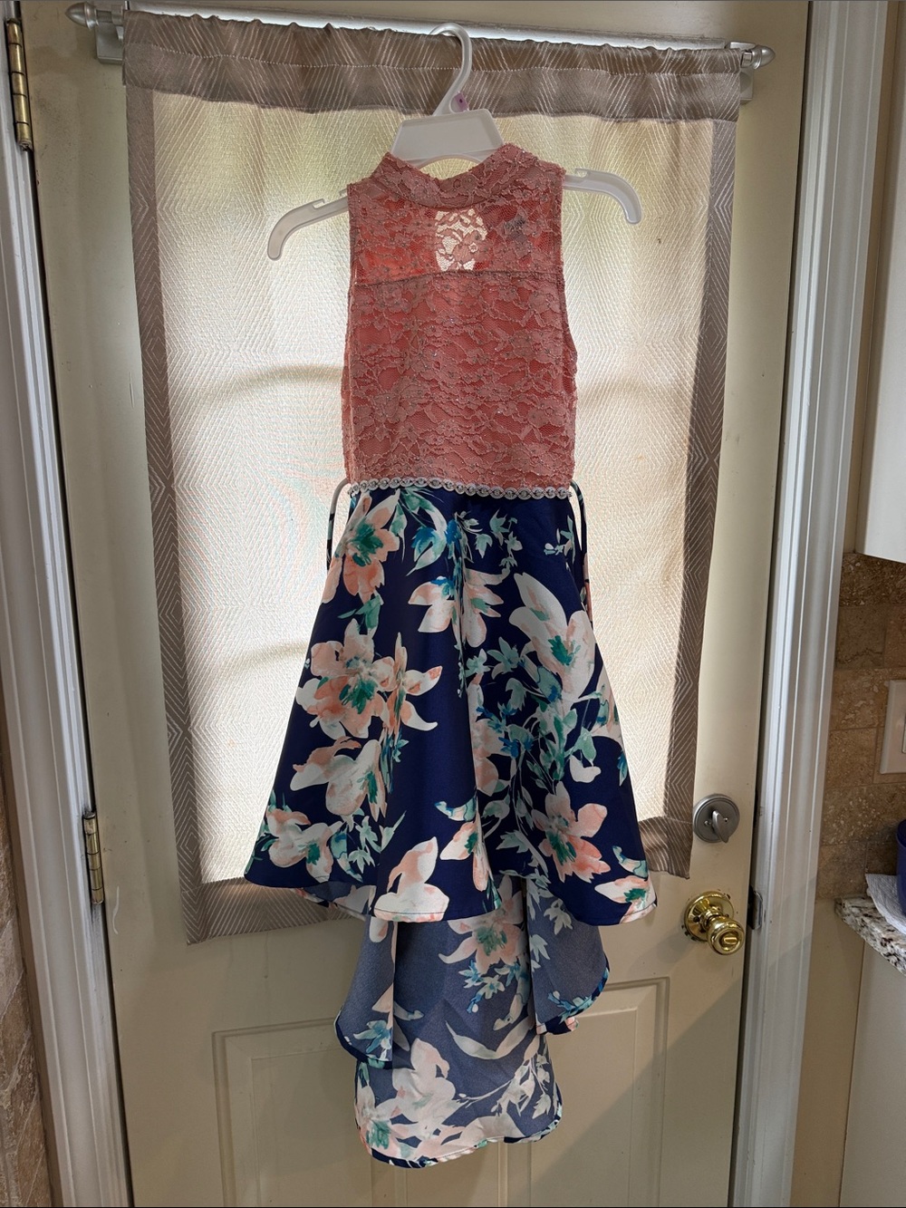 NWT Girks dress Pink Lace & Navy Floral High-Low Dress size 7